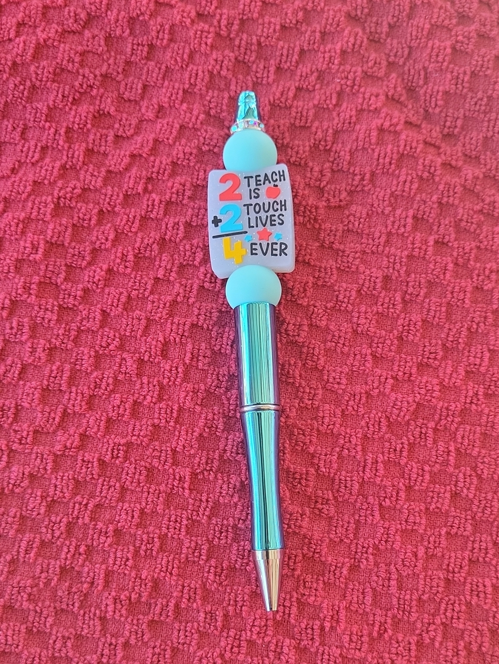 Teacher Appreciation Blue Metallic Pen with Inspirational Charm